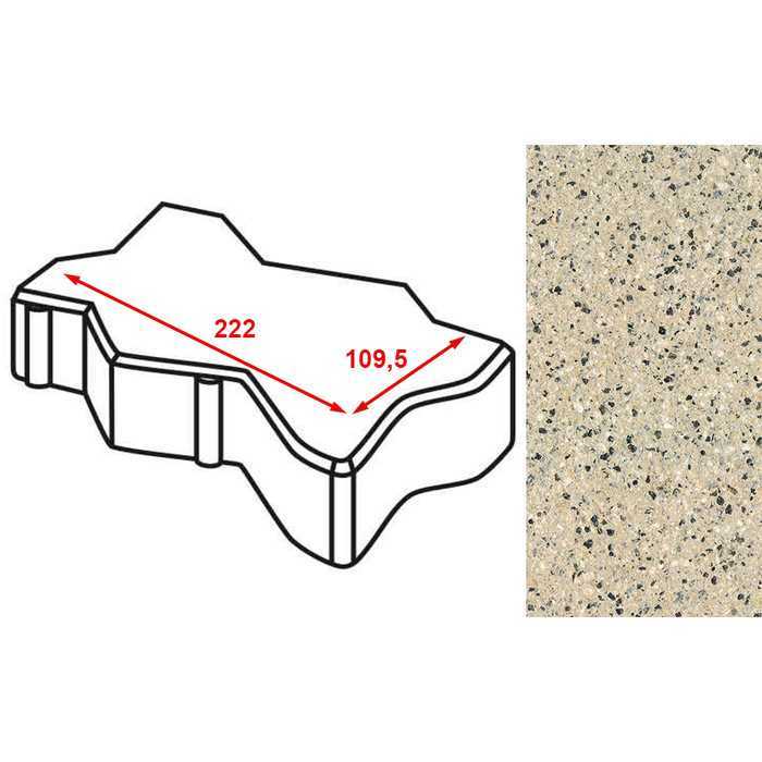 Плитка тротуарная Готика Granite FERRO, зигзаг/волна, Жельтау 222x109,5x60 мм
